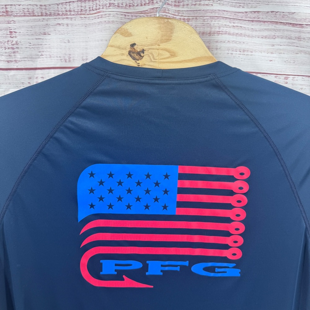 Columbia PFG Shirt Mens 2XL Long Sleeve American Flag Omni Shade Performance - Picture 9 of 11